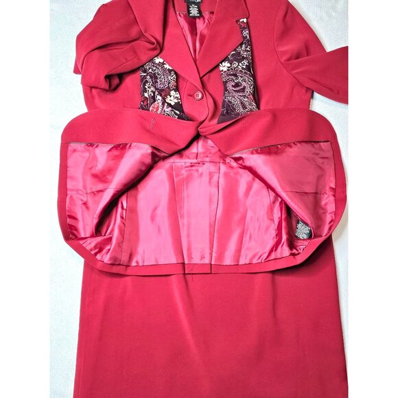 East 5th Womens Red Suit Set With Paisley Scarf & Nanotex Fabric 16T - Picture 7 of 16